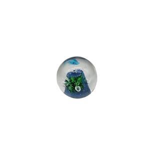 Blown Glass Art Round Ocean Paperweight Fish White Blue Green Aquarium Water
